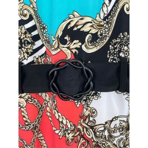 Fraklyman Women's Black Multi Colored Abstract Spiral Belt Mini Dress Size 10 - Picture 8 of 9